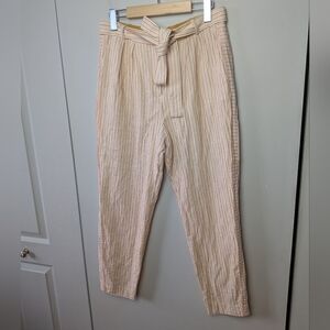 TED BAKER Women Capri Stripes Trouser Pants Size 3 = Medium Cotton Linen Mix